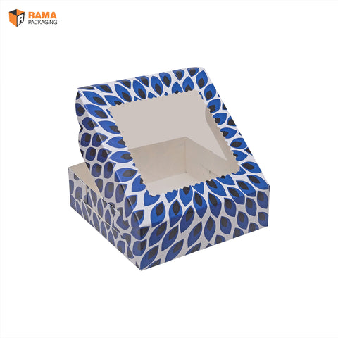 4 Brownie Box BLUE FLORAL PRINTED BOX | ( 5.75"x 5.75" x 1.75 ")