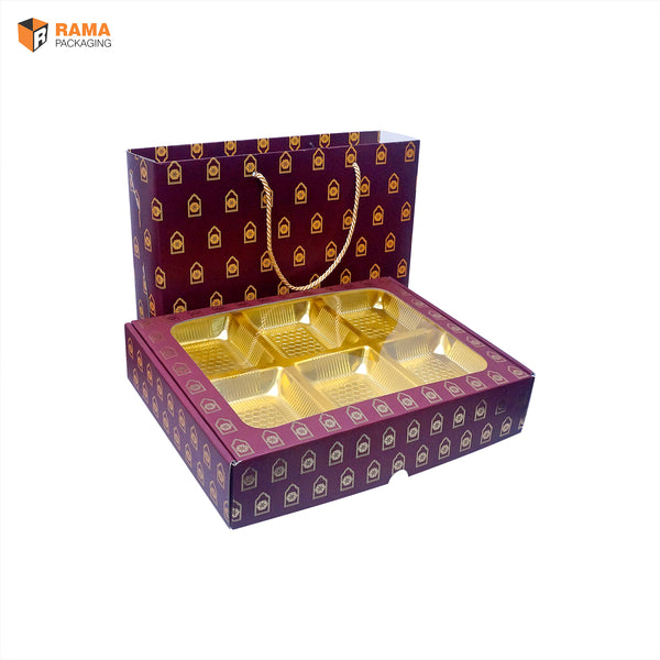 Maroon Regal Premium 6 Cavity Window Gift Box with Carry Bag | Festive Box (12"×9.5"×2.5") |Sanskriti Collection