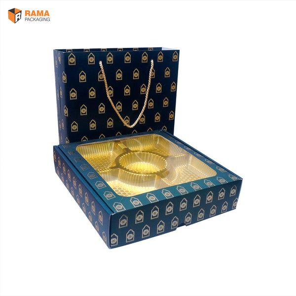 Royal Blue Premium Box with Carry Bag | Festive Box (10.5"×10.5"×2.5") |Sanskriti Collection