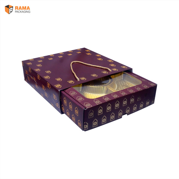 Maroon Gold Luxe Box with Carry Bag | Festive Box (10.5"×10.5"×2.5") |Sanskriti Collection