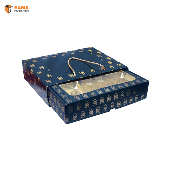 Navy Royale Premium 12 Cavity Window Gift Box with Carry Bag | Festive Box (12"×9.5"×2.5") |Sanskriti Collection