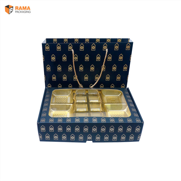 Navy Royale Premium 12 Cavity Window Gift Box with Carry Bag | Festive Box (12"×9.5"×2.5") |Sanskriti Collection