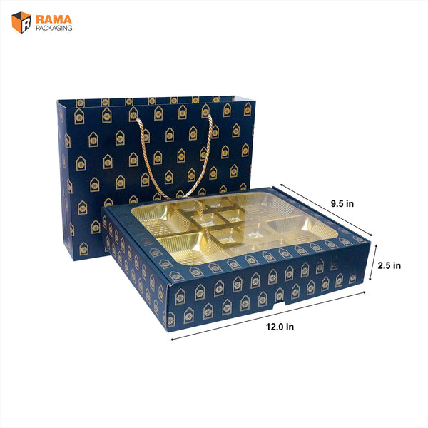 Navy Royale Premium 12 Cavity Window Gift Box with Carry Bag | Festive Box (12"×9.5"×2.5") |Sanskriti Collection