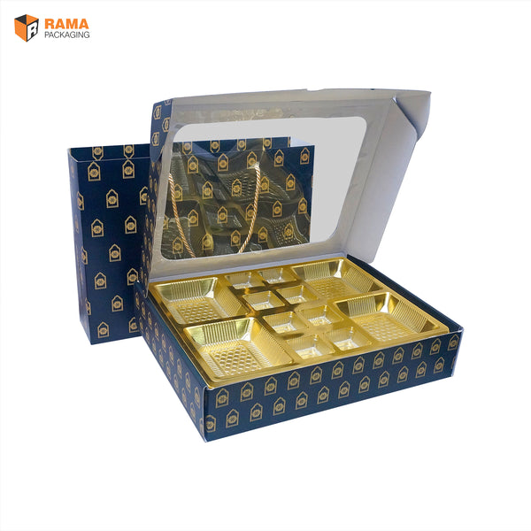 Navy Royale Premium 12 Cavity Window Gift Box with Carry Bag | Festive Box (12"×9.5"×2.5") |Sanskriti Collection