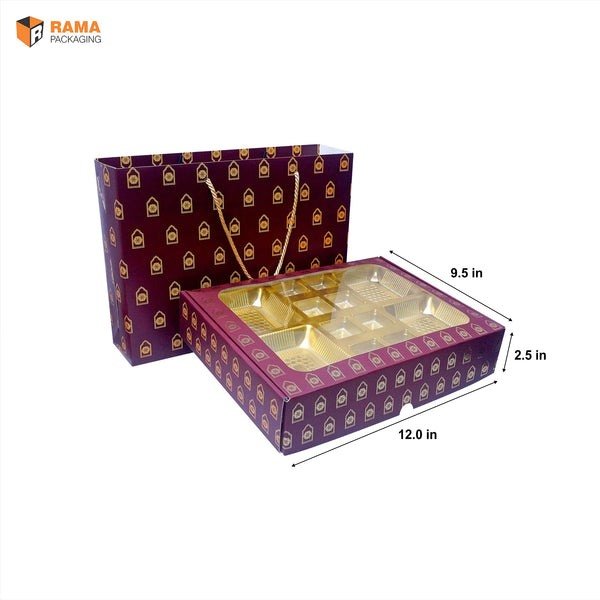 Maroon Regal Premium 12 Cavity Window Gift Box with Carry Bag | Festive Box (12"×9.5"×2.5") |Sanskriti Collection