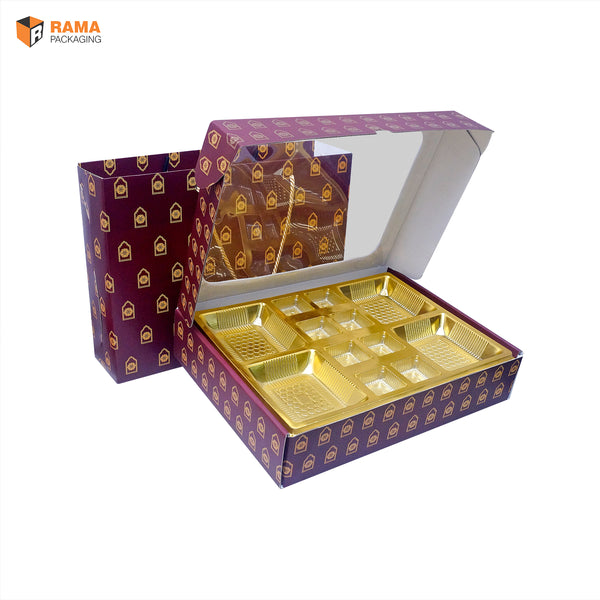 Maroon Regal Premium 12 Cavity Window Gift Box with Carry Bag | Festive Box (12"×9.5"×2.5") |Sanskriti Collection