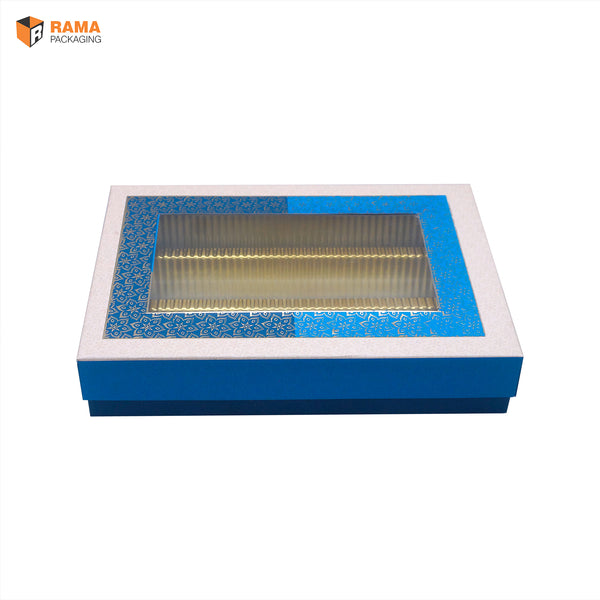 Elegant Blue Window Box | Festive Box (8.5"×6"×1") |Sanskriti Collection