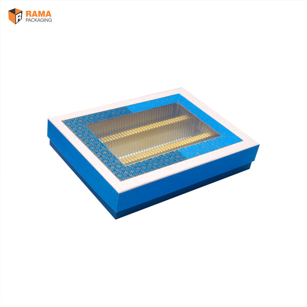 Elegant Blue Window Box | Festive Box (8.5"×6"×1") |Sanskriti Collection