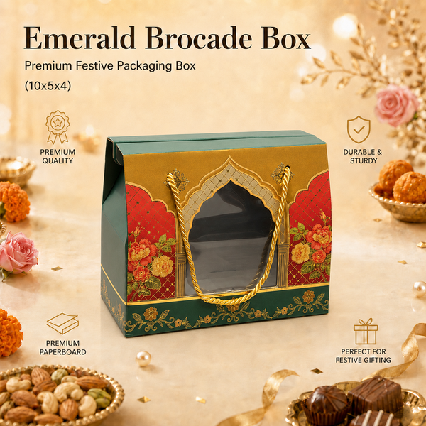 Emerald Brocade Box | Big | (10"x5"x4") | Festive Collection | Sanskriti Collection 3.0