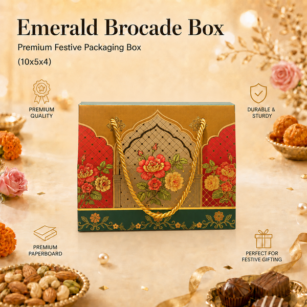 Emerald Brocade Box | Big | (10"x5"x4") | Festive Collection | Sanskriti Collection 3.0