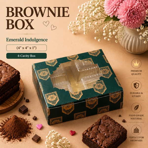 Brownie Box – 4 Cavity – Emerald Indulgence – 4 x 4 x 1 inch – Sanskriti Festive Collection