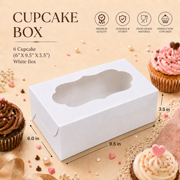 Cupcake Box – 6 Cupcake – White – 6 x 9.5 x 3.5 inch