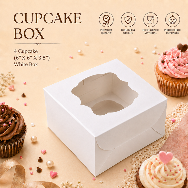 Cupcake Box – 4 Cupcake – White – 6 x 6 x 3.5 inch