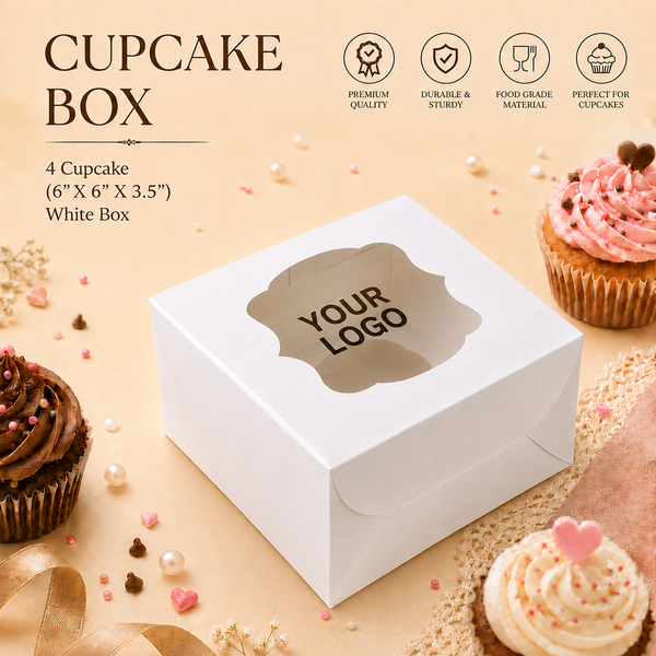 Cupcake Box – 4 Cupcake – White – 6 x 6 x 3.5 inch