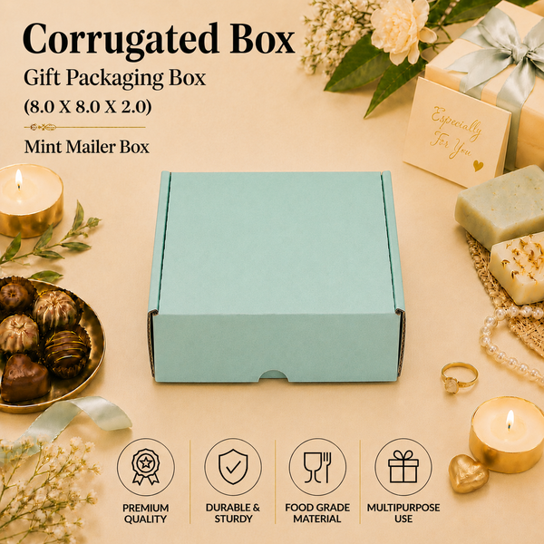 Corrugated Mailer Box – Mint Hamper Box – 8 x 8 x 2 inch