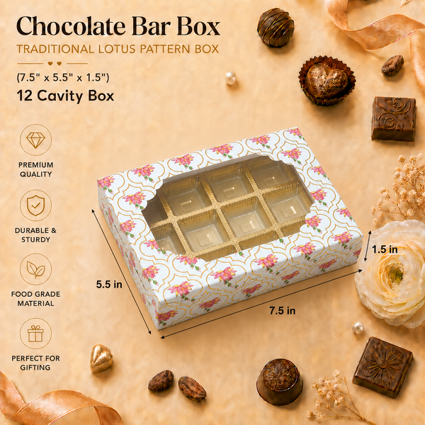12 CAVITY CHOCOLATE BOX TRADITIONAL LOTUS PATTERN - ( 7.5" X 5.5" X 1.5" )