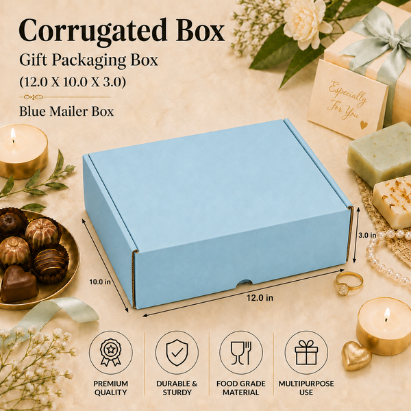 Corrugated Mailer Box – Blue Hamper Box – 12 x 10 x 3 inch