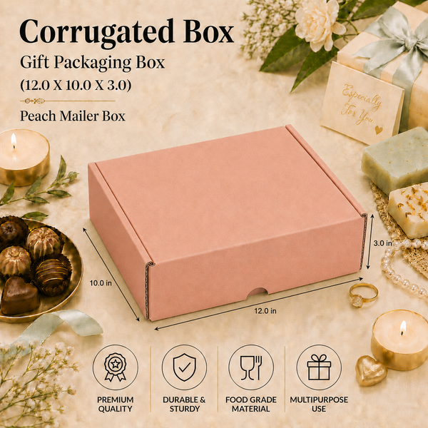 Corrugated Mailer Box – Peach Hamper Box – 12 x 10 x 3 inch