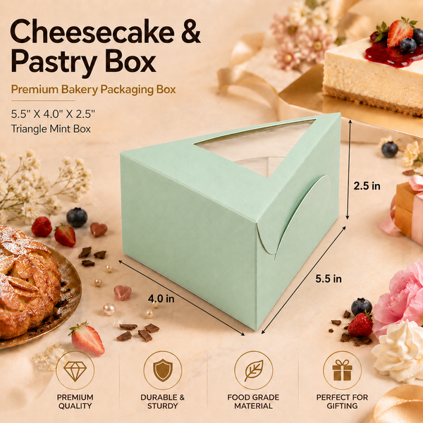 Cake Slice Box – Triangle – Mint – 5.5 x 4 x 2.5 inch