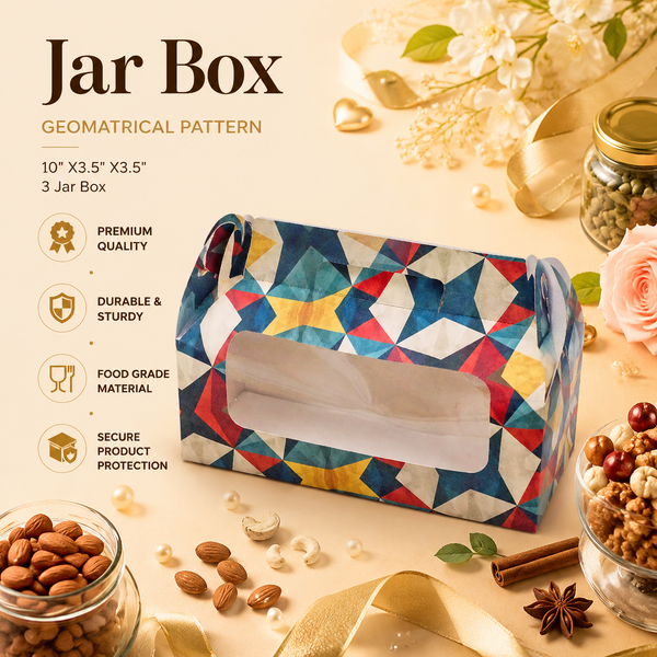 3 JAR BOX GEOMATRICAL PATTERN - ( 10" X3.5" X3.5" )