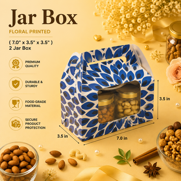 Jar Box for 2 - New Collection (BLUE FLORAL PRINTED) - Hamper Bag - (7.0" x 3.5" x 3.5" )
