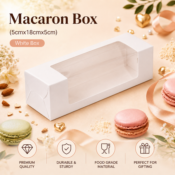Macaron Box for 5 - White - (5cmx18cmx5cm)