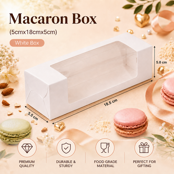 Macaron Box for 5 - White - (5cmx18cmx5cm)