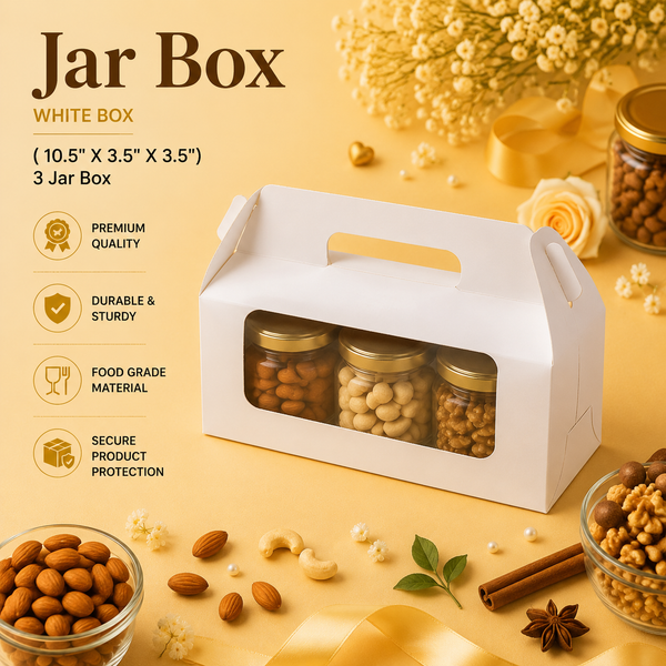 Jar Box for 3 - White - Hamper Bag - (10.5" X 3.5" X 3.5")