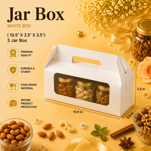Jar Box for 3 - White - Hamper Bag - (10.5" X 3.5" X 3.5")