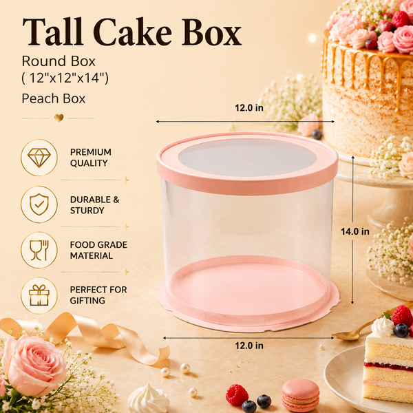 Tall Cake Box – Round – Peach – 12 x 12 x 14 inch