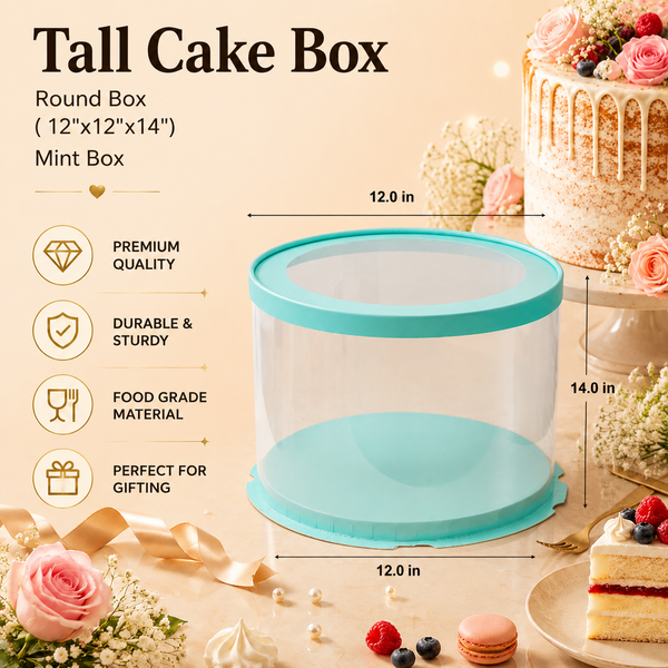 Tall Cake Box – Round – Mint – 12 x 12 x 14 inch