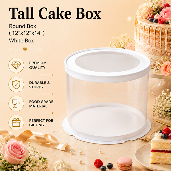 Tall Cake Box – Round – White – 12 x 12 x 14 inch