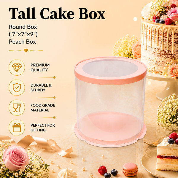 Tall Cake Box – Round – Peach – 7 x 7 x 9 inch