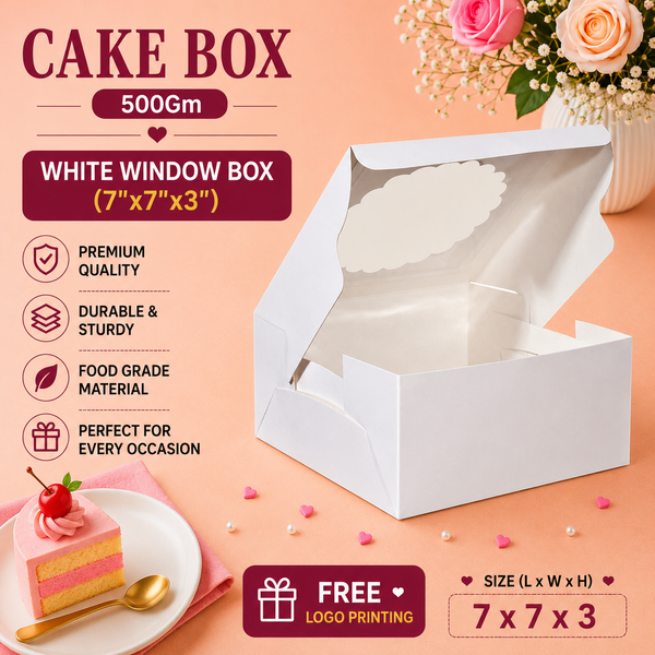 Cake Box - 500g - 7" x 7" x 3" - White Box