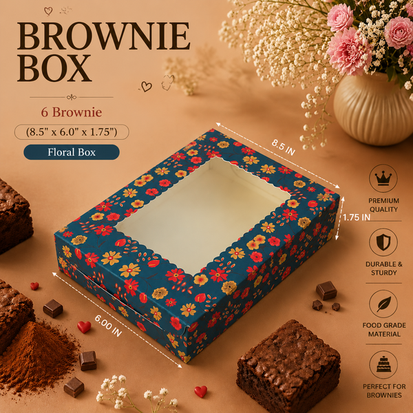 Brownie Box – 6 Piece – Floral – 8.5 x 6 x 1.75 inch – Sanskriti Festive Collection