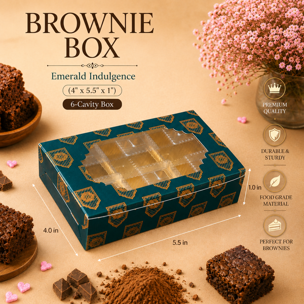 Brownie Box – 6 Cavity – Emerald Indulgence – 4 x 5.5 x 1 inch – Sanskriti Festive Collection