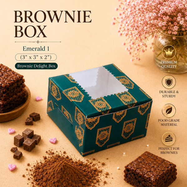 Brownie Box – 1 Piece – Emerald Delight – 3 x 3 x 2 inch – Sanskriti Festive Collection