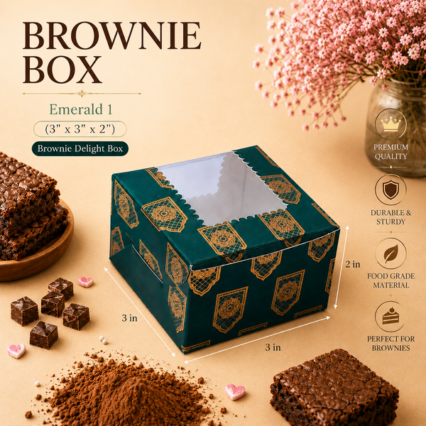 Brownie Box – 1 Piece – Emerald Delight – 3 x 3 x 2 inch – Sanskriti Festive Collection