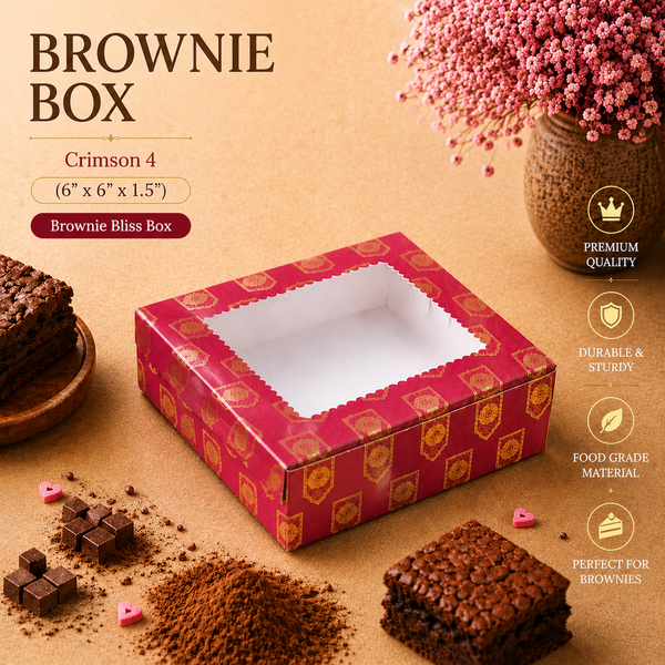 Brownie Box – 4 Piece – Crimson Bliss – 6 x 6 x 1.5 inch – Sanskriti Festive Collection