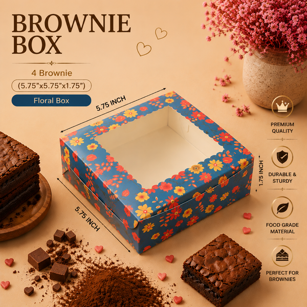 Brownie Box – 4 Piece – Floral – 5.75 x 5.75 x 1.75 inch – Sanskriti Festive Collection
