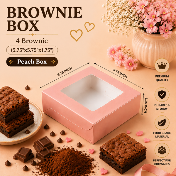 Brownie Box – 4 Piece – Peach – 5.75 x 5.75 x 1.75 inch