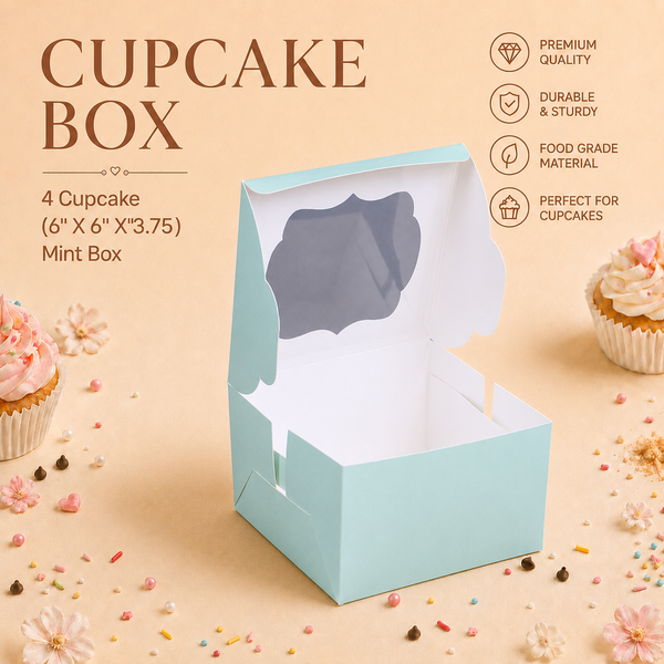 Cupcake Box – 4 Cupcake – Mint – 6 x 6 x 3.75 inch