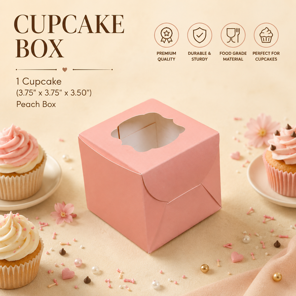 Cupcake Box – 1 Cupcake – Peach – 3.75 x 3.75 x 3.5 inch