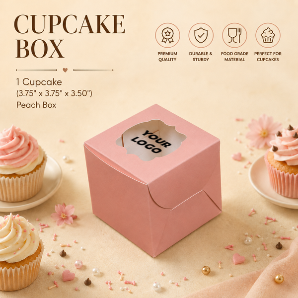 Cupcake Box – 1 Cupcake – Peach – 3.75 x 3.75 x 3.5 inch