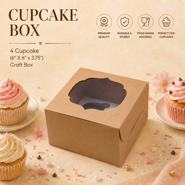Cupcake Box – 4 Cupcake – Brown Kraft – 6 x 6 x 3.75 inch