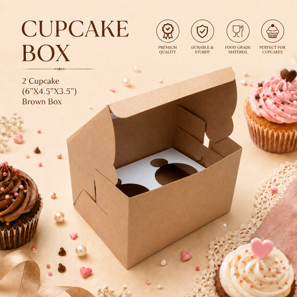 Cupcake Box – 2 Cupcake – Brown Kraft – 6 x 4.5 x 3.5 inch