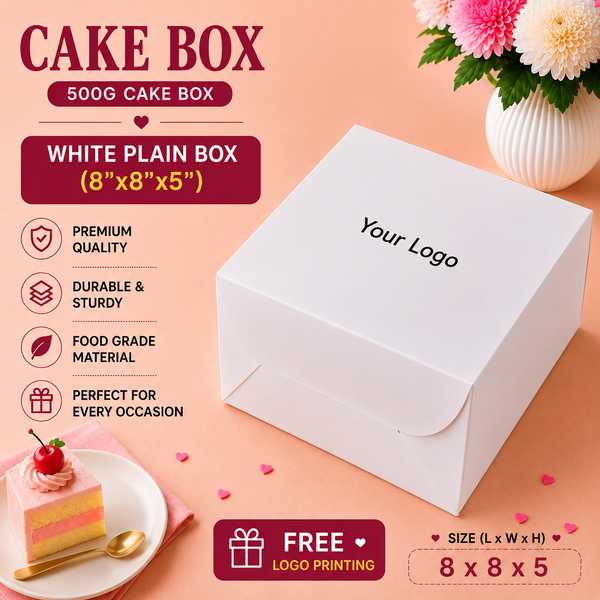 Cake Box - 500g - 8"x8"x5" - Plain White