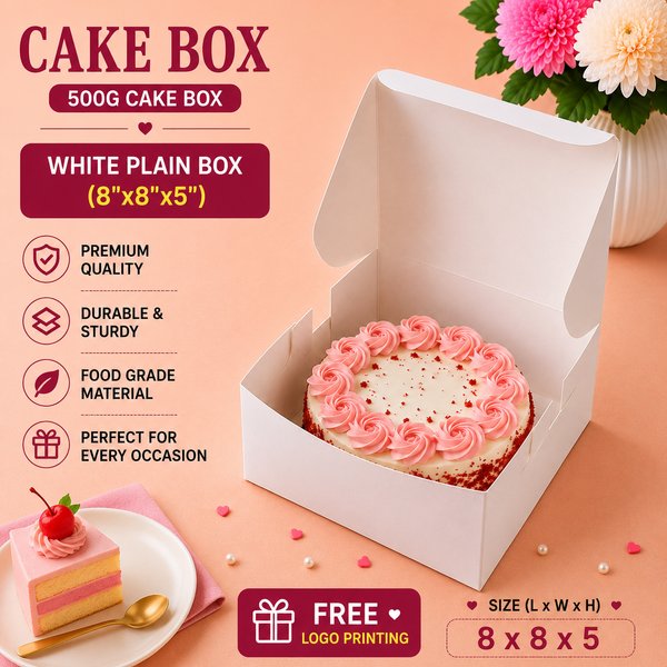 Cake Box - 500g - 8"x8"x5" - Plain White