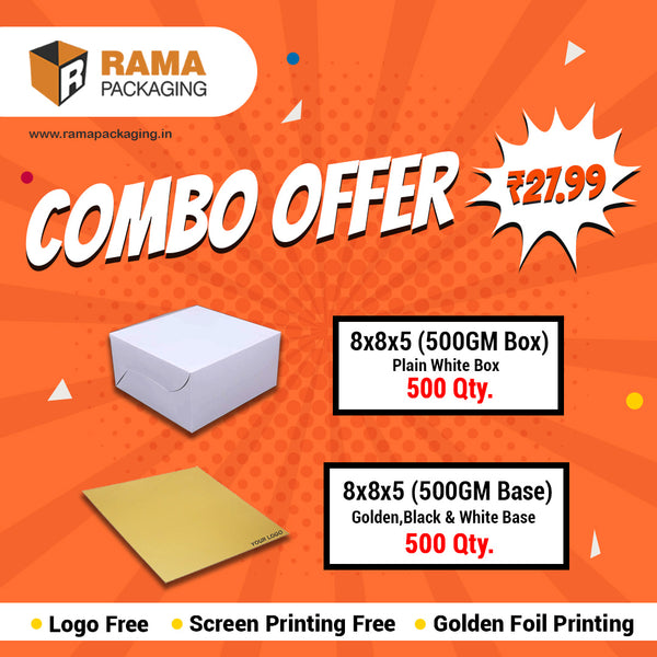 Plain Cake Box 500 gm ( 500 Pcs)( 8"x8"x"5") | Golden ,Black, White 500 gm ( 500 Pcs) ( 8"x8"x5")