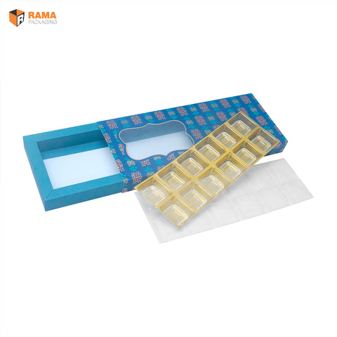 BLUE FOLIE CHOCOLATE BOX | 12 CAVITY CHOCOLATE BOX |  ( 13" X5.25" X 1.5" )
